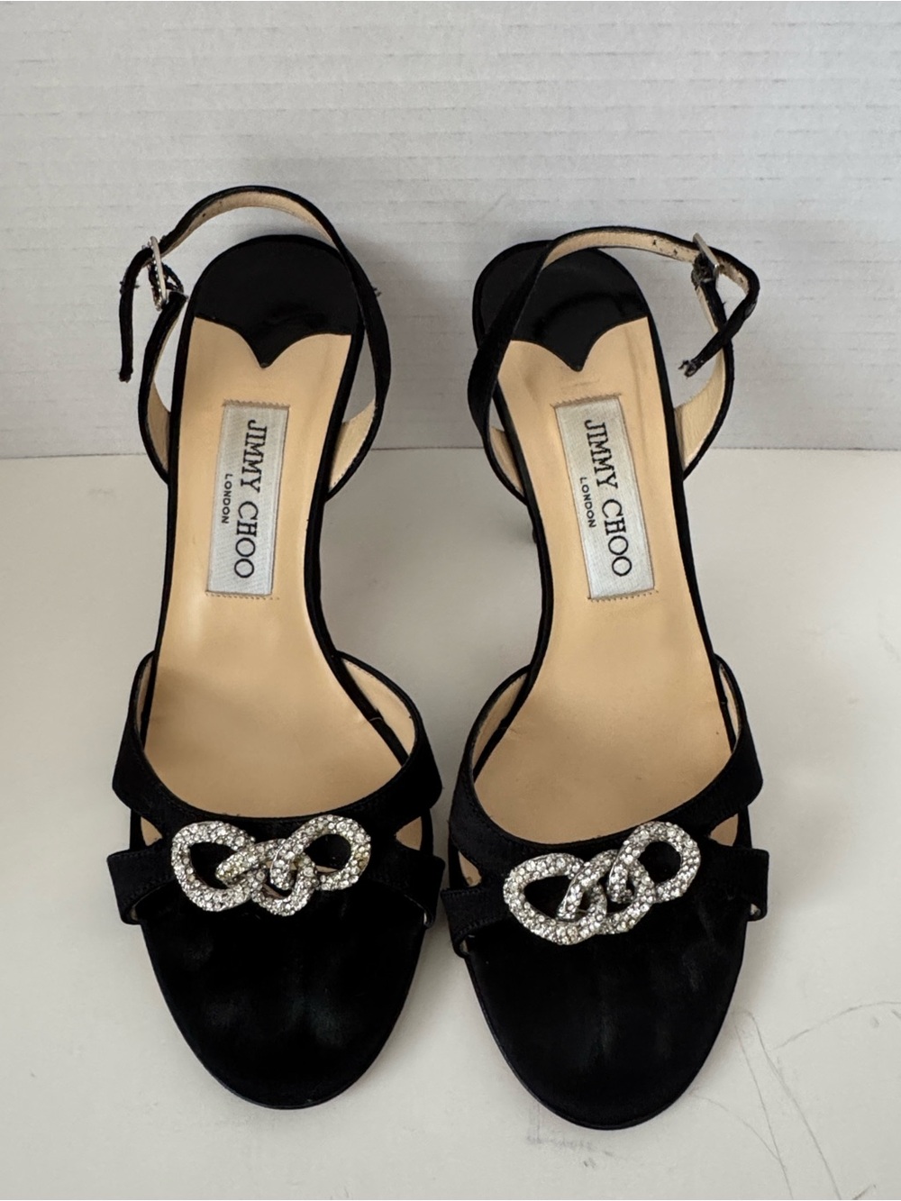 Jimmy Choo Black S Crystal Knot Ankle-Strap Heels